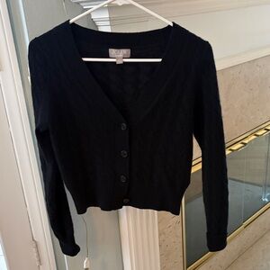J. Crew Black V-Neck Button-Front Cashmere Cardigan